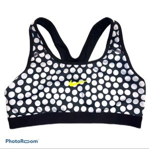 Nike sports bra black white logo polka dot medium